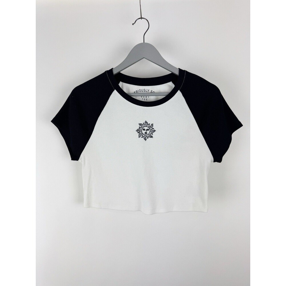 Aeropostale  Seriously Soft BABY TEE Size XL Sun Design White Black Ribbed